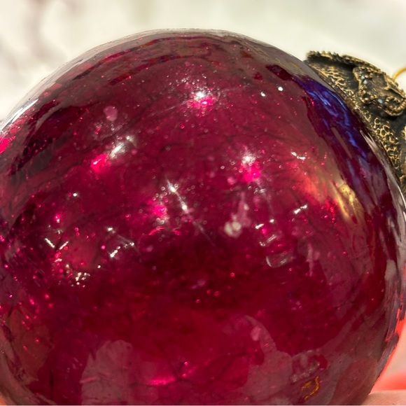 Vtg Heavy Mercury Crackle Glass Cranberry Christmas Ornament Mirrored KugelGlass - Picture 5 of 6